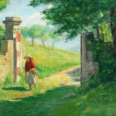 Sale Photo Thumbnail #139: EMILE DELOBRE Figure in Landscape Ptg