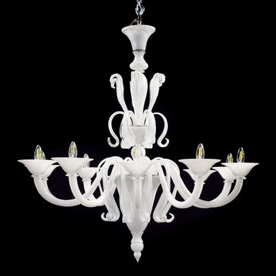 Sale Photo Thumbnail #9: Venetian Style White Glass 10 Light Chandelier