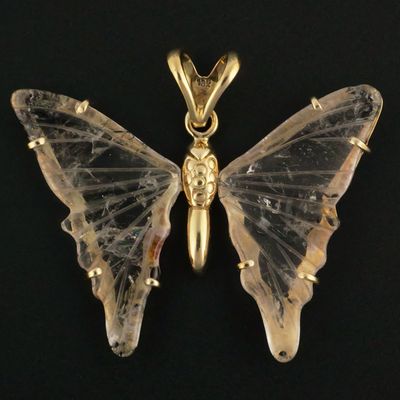 Sale Photo Thumbnail #92: 18k Gold Butterfly Pendant, Quartz Wings