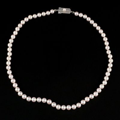 Sale Photo Thumbnail #62: Mikimoto Single Strand Pearl Necklace Silver Clasp