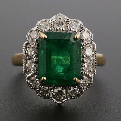 Sale Photo Thumbnail #47: 14K Two-Tone Gold Emerald Diamond Ring