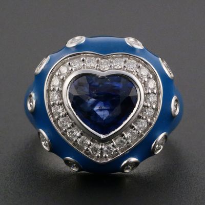 Sale Photo Thumbnail #87: 18K Gold Sapphire Diamond & Enamel Ring