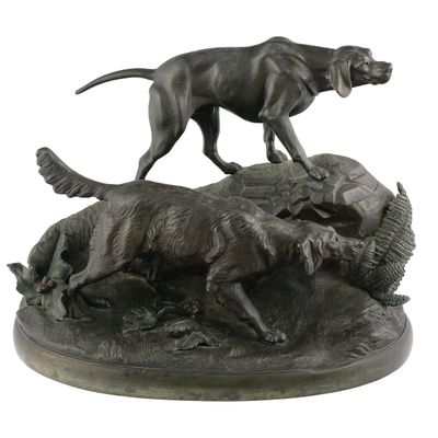 Sale Photo Thumbnail #192: Cast Metal Hunting Dogs Sculpture