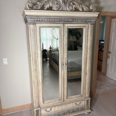Sale Photo Thumbnail #9: Large Ornate Mediterranean Revival Mirrored Armoire