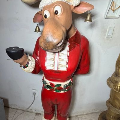 Sale Photo Thumbnail #34: Large Painted Resin Whimsical Christmas Moose Butler Floor Statue