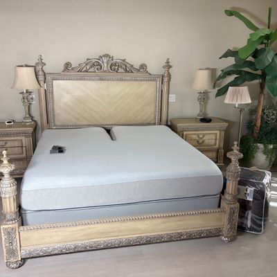 Sale Photo Thumbnail #10: Mediterranean Style Ornate King Bedroom Suite Including Sleep Number i8 Mattress and Accessories