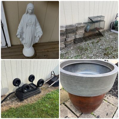 Sale Photo Thumbnail #21: An Assortment of Garden Decor and Utility Equipment including an Ames Wheelbarrow