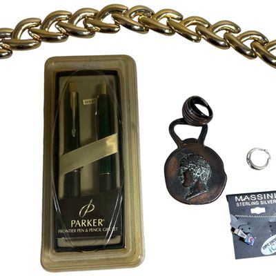 Sale Photo Thumbnail #3: An Assortment of Jewelry and Accessories featuring a Parker Frontier Set and Sterling Silver