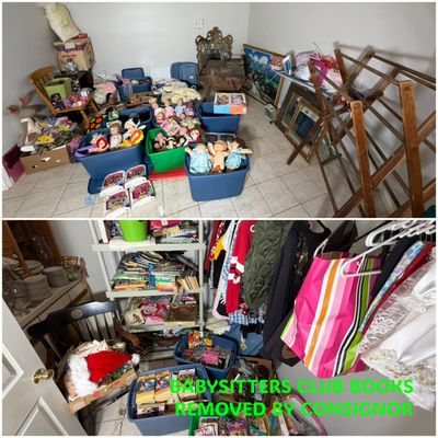 Sale Photo Thumbnail #29: CONTENTS LOT: Large Estate Collectibles Lot featuring Rococo-Style Gilt Mirror, Landscape Oil Painting, Antique Washing Machine, Ohio Wesleyan University Chair, and Massive Toy and Book Collection