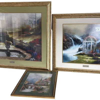 Sale Photo Thumbnail #4: Two Thomas Kinkade Framed Landscape Prints plus Kinkade cross stitch