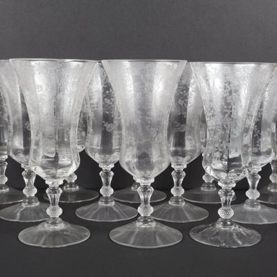 Sale Photo Thumbnail #44: Set of 12 Cambridge Rose Point Crystal Footed Iced Tea Glasses