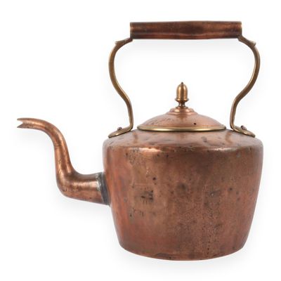 Sale Photo Thumbnail #30: 19th Century Hand Hammered Copper Tea Kettle with Brass Accents
