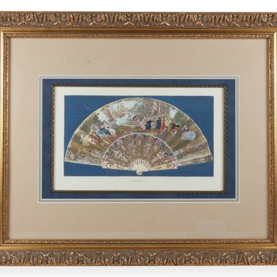 Sale Photo Thumbnail #17: Hand-Colored Print of an 18th-Century Style Fan Leaf, Éventail