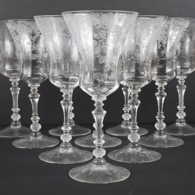 Sale Photo Thumbnail #43: Set of Ten Cambridge Rose Point Etched Clear Glass Goblets