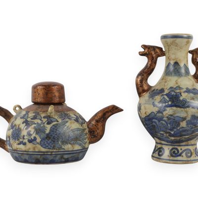 Sale Photo Thumbnail #20: Two Contemporary Chinese Decorative Porcelain Items by Toyo comprising a Teapot and a Two-Handled Vase