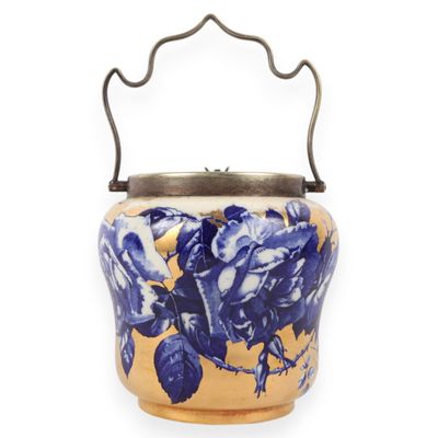 Sale Photo Thumbnail #15: S. Fielding and Co. Devon Ware Gilded Earthenware Biscuit Barrel