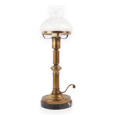 Sale Photo Thumbnail #31: Neoclassical Style Brass Tone and Marble Table Lamp with Etched Glass Shade