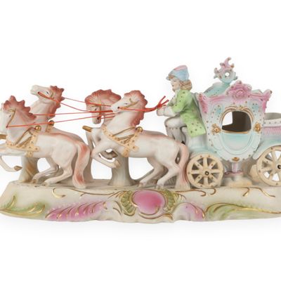 Sale Photo Thumbnail #7: Paulux Hand Painted Porcelain Coach and Four Horse Figurine