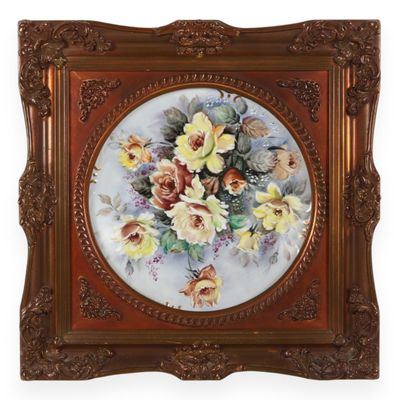 Sale Photo Thumbnail #10: Hand Painted Porcelain Rose Still Life in Ornate Gilt Frame