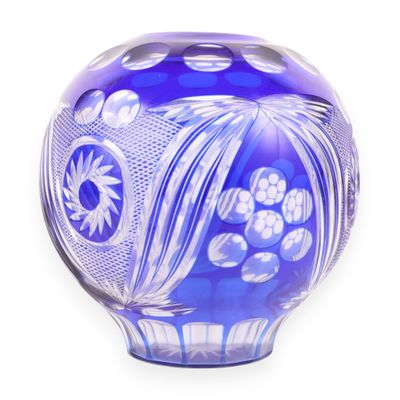 Sale Photo Thumbnail #12: Cobalt Blue Cut-to-Clear Crystal Rose Bowl Vase