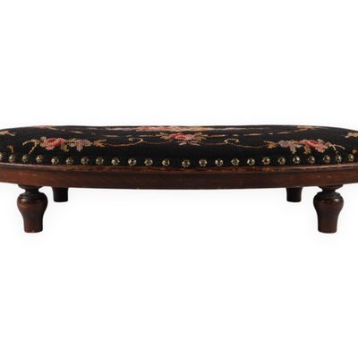 Sale Photo Thumbnail #25: Large Oval Needlepoint Footstool with Floral Motif