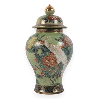 Sale Photo Thumbnail #19: Japanese Satsuma Style Lidded Temple Jar with Peacock Decoration by Gyozan