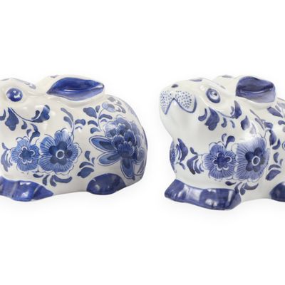 Sale Photo Thumbnail #28: A Pair of Centrum Ceramics Blue and White Floral Rabbit Figurines