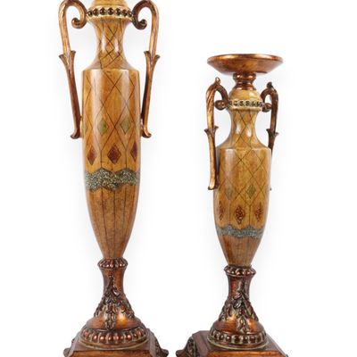 Sale Photo Thumbnail #32: A Pair of Regina Neoclassical Harlequin Pattern Decorative Urn Candle Holders
