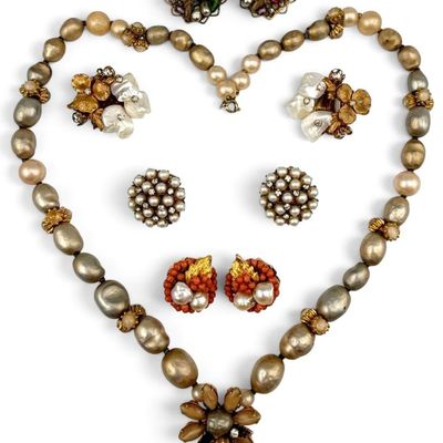 Robert DeMario Earclips & Faux Pearl Necklace