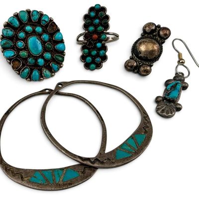 Native American Sterling Silver & Turquoise Jewelry Lot for Repair/Parts