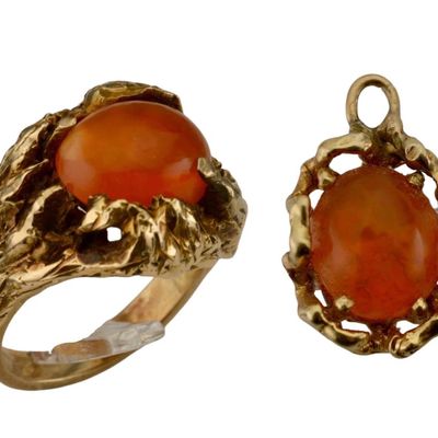 14K Vintage Mexican Fire Opal & Pendant