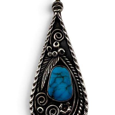 Old Pawn Native American Tear Drop Pendant With Tobacco Leaf Detail