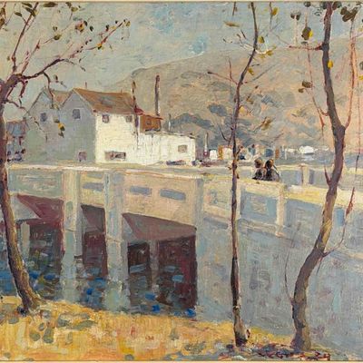 Selden Connor Gile (American, 1877-1947), Laundry Bridge, Oil On Board
