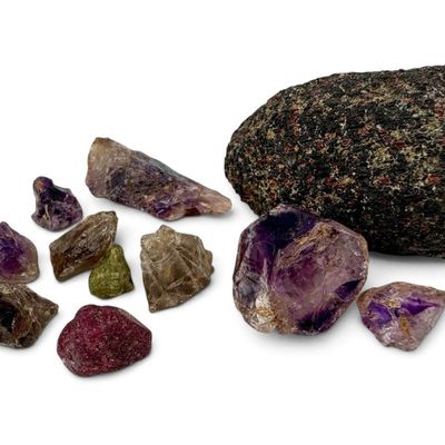 Raw Gemstone Lot of Ruby, Amethyst, Turmoline, & Garnet