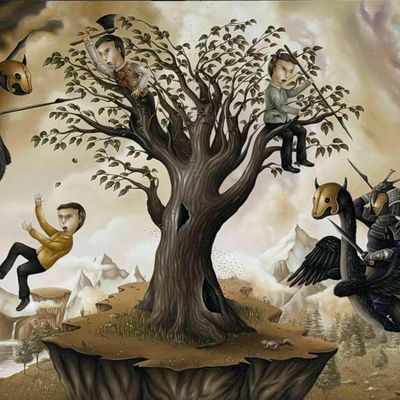 Michael Page (b. 1979 California) Surrealist Oil On Panel, The Last of the Giving Trees
