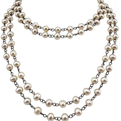 Hand Knotted Pearl Necklace with 14k & Opal Clasp