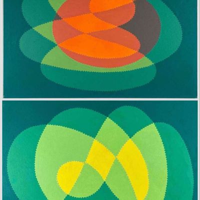 Ben Cunningham (American, 1904-1975), Pair Of Mid Century Abstract Paintings, Oil On Canvas Board