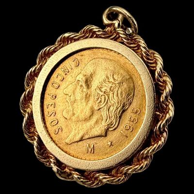 1955 Gold Cenco Pesos Coin set in 14k Gold Bezel
