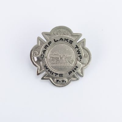 Carp Lake Twnshp MI Fire Dept White Pin Hat Badge