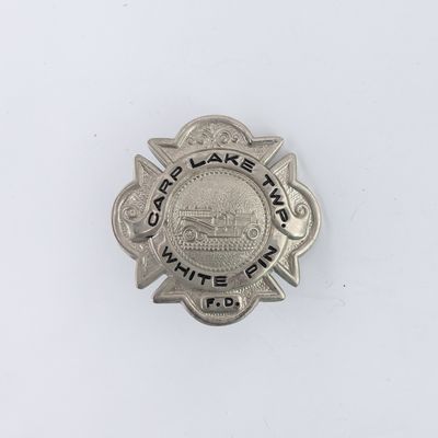 Carp Lake Twnshp MI Fire Dept White Pin Hat Badge