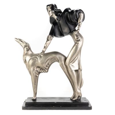 "Lady with Borzoi" Art Deco-Style Sculpture