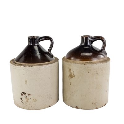 (2) Antique 1-Gallon Two-Tone Stoneware Jugs