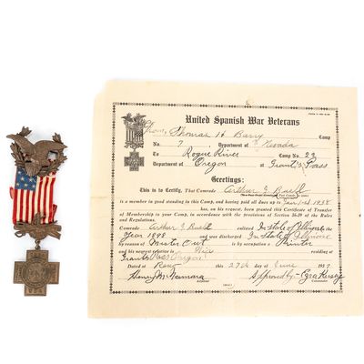 Sale Photo Thumbnail #42: Spanish War Veterans Medal & Certificate Named
