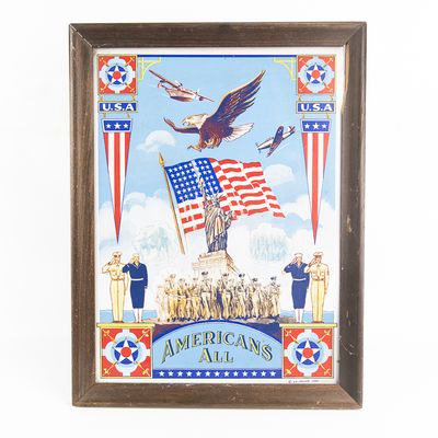 Sale Photo Thumbnail #233: 1941 WWII "Americans All" Tin Sign