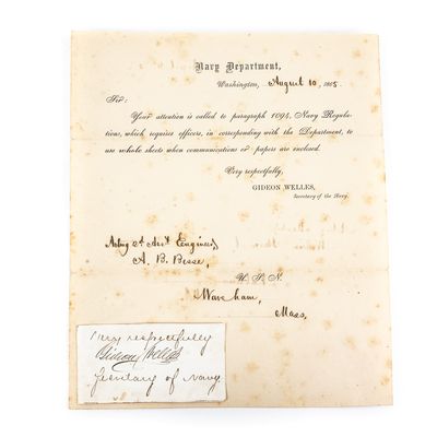 Sale Photo Thumbnail #65: 1865 Gideon Welles Navy Dept. Letter and Cut Sig