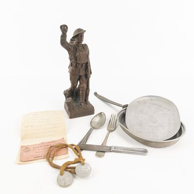 Sale Photo Thumbnail #112: WWI Named Doughboy Meat Can, ID Tags, Statue, Wow!