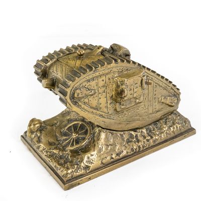 Sale Photo Thumbnail #93: WWI Trench Art British Mark IV Tank Inkwell