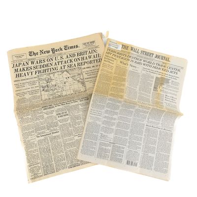 Sale Photo Thumbnail #223: Two Surprise Attacks Newspapers USA 1941 &2001
