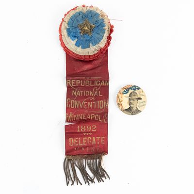 Sale Photo Thumbnail #70: 1892 RNC Ribbon & T. Roosevelt Button