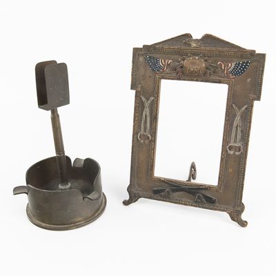 Sale Photo Thumbnail #110: WWI Patriotic Picture Frame and Trench Art Ashtray